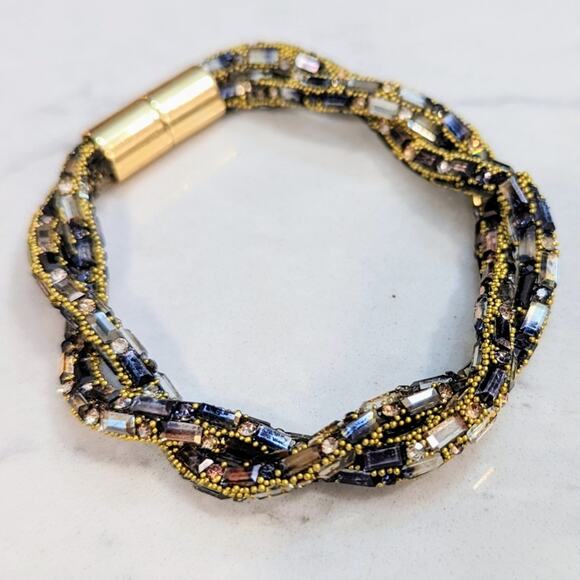 Sparkle Chunky Beaded Bracelet Gold Gray Black Magnetic Closure NEW - Picture 1 of 6